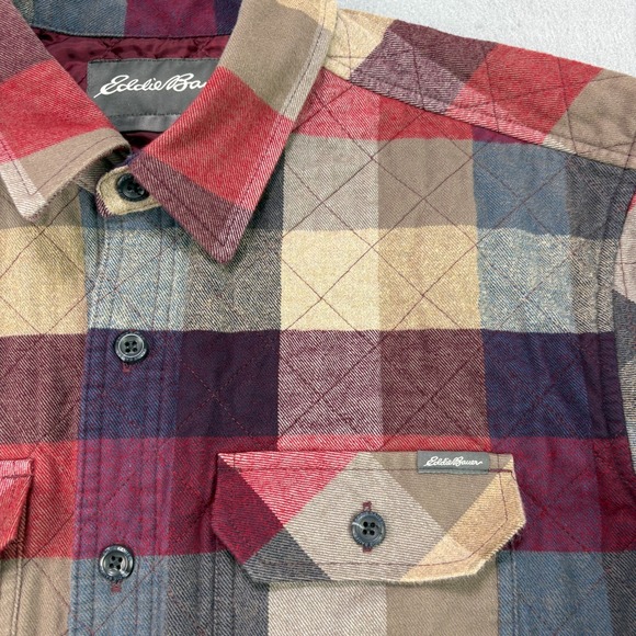 Eddie Bauer Flannel Shirt Mens Large Red‎ Plaid Quilted Shacket Outdoor Lined - Picture 3 of 14